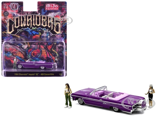 1964 Chevrolet Impala SS 409 Convertible Purple Metallic with Purple and White Interior with 2 Figures Limited Edition to 4950 pieces Worldwide 1/64 Diecast Model Car M2 Machines 67500-MJS02