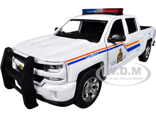 2017 Chevrolet Silverado 1500 LT Z71 Crew Cab Pickup TruckRoyal Canadian Mounted Police White with Flashing Light Bar and Front and Rear Lights and Sounds "Law Enforcement and Public Service" Series 1/24-1/27 Diecast Model Car Motormax 79515