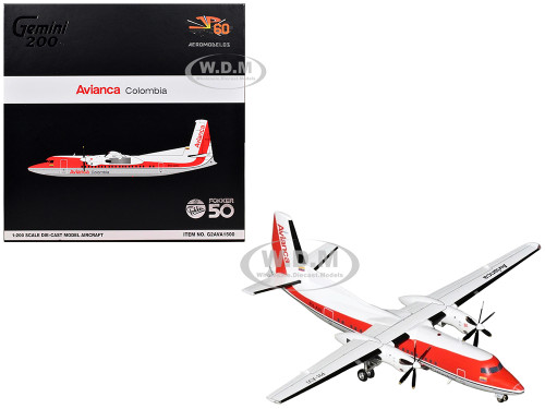 Fokker F50 Commercial Aircraft Avianca Colombia PH AVJ White with Red Stripes Gemini 200 Series 1/200 Diecast Model Airplane GeminiJets G2AVA1500