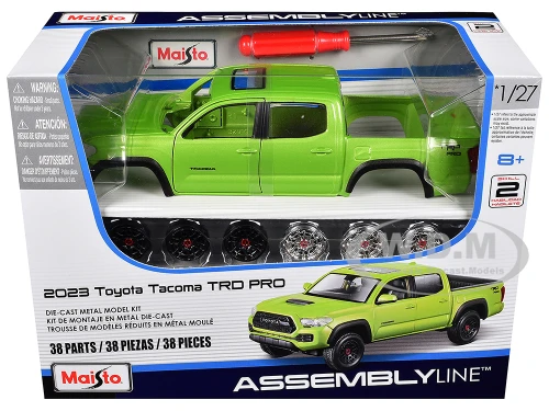 Skill 2 Model Kit 2023 Toyota Tacoma TRD PRO Pickup Truck Light Green Metallic Assembly Line Series 1/27 Scale Model Maisto 39539GRN