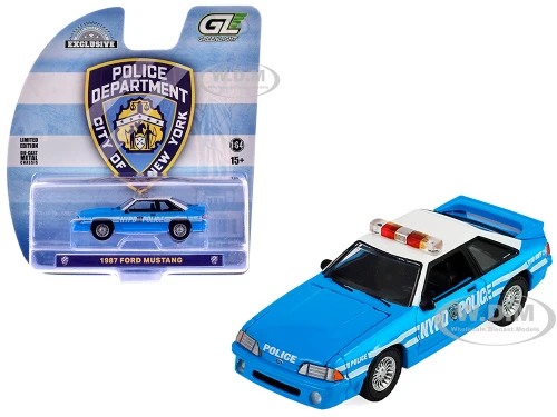 1987 Ford Mustang New York City Police Department NYPD Blue with White Top Hobby Exclusive Series 1/64 Diecast Model Car Greenlight GL30527