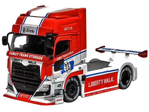 LB-Trucks UD Quon Truck Tractor RHD Right Hand Drive #23 Red White Graphics 1/64 Diecast Model GCD KS-099-855