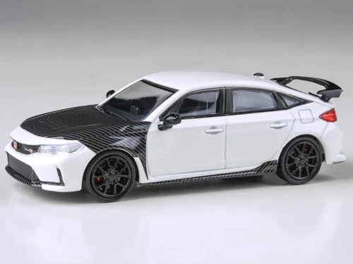 2025 Honda Civic Type R FL5 White with Carbon Hood and Accents 1/64 Diecast Model Car Paragon Models  PA-55590