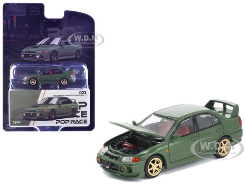 Mitsubishi Lancer Evolution IV RHD Right Hand Drive Green with Red Interior and Gold Wheels Enigma Exclusive Edition 1/64 Diecast Model Car Pop Race PR64-PRE022