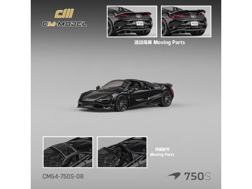 McLaren 750S Spider Onyx Black 1/64 Diecast Model Car CM Model CM64-750S-08