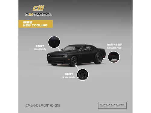 Dodge Challenger Demon 170 Matt Black 1/64 Diecast Model Car CM Model CM64-DEMON170-01B