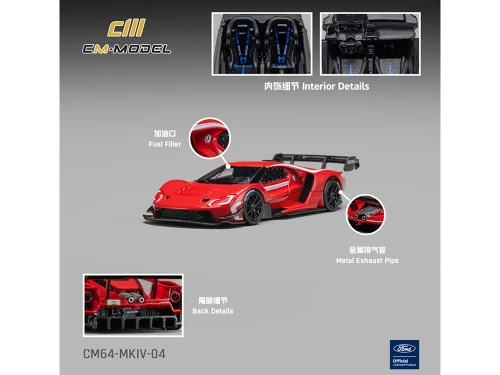 Ford GT MK IV Rangoon Red White Stripes 1/64 Diecast Model Car CM Model CM64-MKIV-04