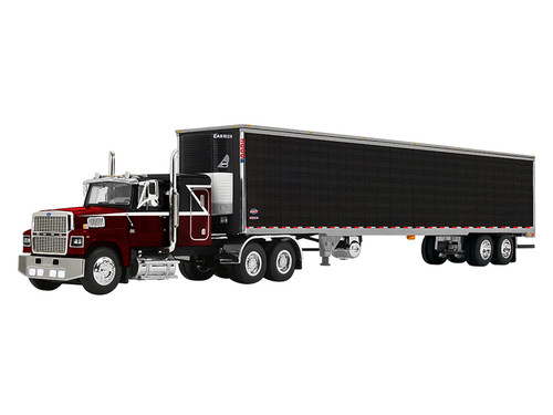 Ford LTL 9000 48 Flat Top Sleeper and 53 Utility Trailer with Reefer Volcano Red 1/64 Diecast Model DCP/First Gear 60-2416