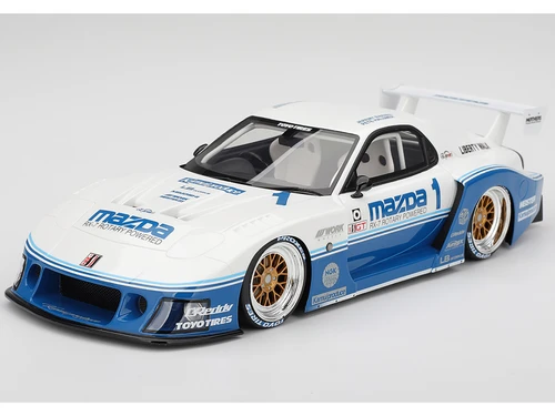 Mazda RX 7 LB Super Silhouette RHD Right Hand Drive #1 Jeremy Barnes Pete Halsmer IMSA White and Blue 1/18 Model Car Top Speed TS0637