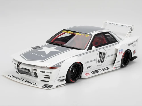 Nissan Skyline GT R R32 RHD Right Hand Drive #58 LBWK Kaido Works White with Gray Stripes and Graphics Tokyo Auto Salon TAS 2025 1/18 Model Car Top Speed TS0695