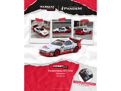 Mazda RX-7 FC3S Pandem RHD Right Hand Drive #51 Watanabe White Red Graphics Hobby64 Series 1/64 Diecast Model Car Tarmac Works T64-066-WA