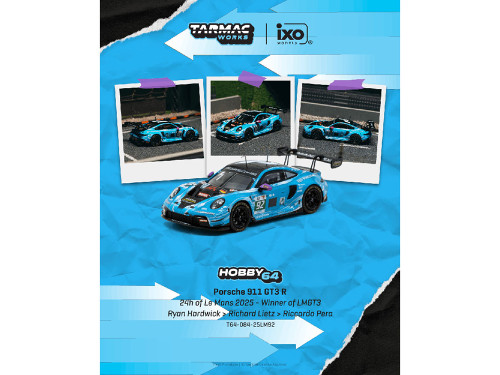 Porsche 911 GT3 R #92 Ryan Hardwick Richard Lietz Riccardo Pera Manthey 1st Phorm LMGT3 Class Winner 24 Hours of Le Mans 2025 Hobby64 Series 1/64 Diecast Model Tarmac Works T64-084-25LM92