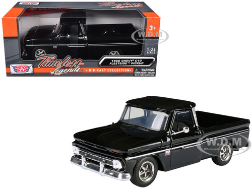 1966 Chevrolet C10 Fleetside Pickup Truck Black Maxx Design Timeless Legends Series 1/24 Diecast Model Car Motormax 73355MX-BK