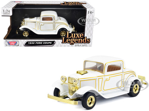 1932 Ford Coupe White Metallic with Gold Accents Luxe Legends Series 1/24 Diecast Model Car Motormax 79221W