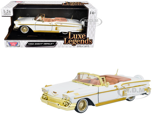 1958 Chevrolet Impala White Metallic with Gold Accents Luxe Legends Series 1/24 Diecast Model Car Motormax 79222W