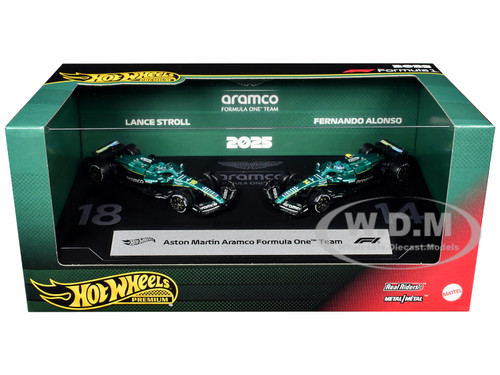 Aston Martin Aramco Formula One Team Formula One F1 World Championship 2025 2 Piece Set Diecast Model Cars Hot Wheels JMN00