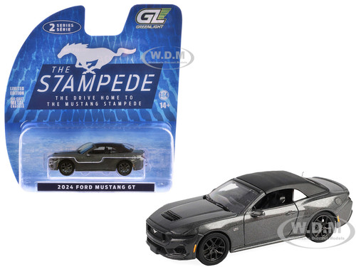 2024 Ford Mustang GT 5 0 Convertible Dark Matter Gray Metallic with Black Soft Top Stampede Series 2 1/64 Diecast Model Car Greenlight 125402F