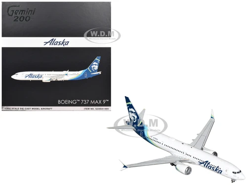 Boeing 737 MAX 9 Commercial Aircraft Alaska Airlines N708AL White with Blue Tail Gemini 200 Series 1/200 Diecast Model Airplane GeminiJets G2ASA1489