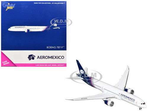 Boeing 787 9 Commercial Aircraft Aeromexico N815AM White with Blue Tail 1/400 Diecast Model Airplane GeminiJets GJAMX2414