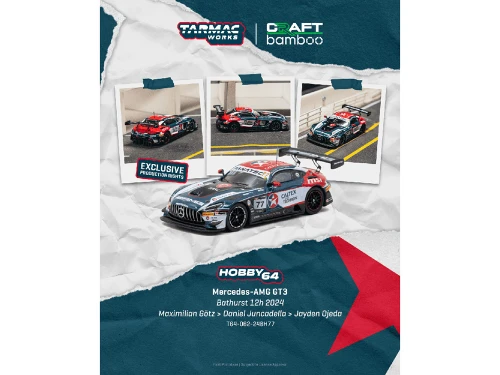 Mercedes-AMG GT3 #77 Maximilian Gotz Daniel Juncadella Jayden Ojeda Craft-Bamboo Racing Bathurst 12 Hour 2024 Hobby64 Series 1/64 Diecast Model Car Tarmac Works T64-062-24BH77