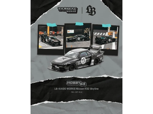 Nissan Skyline R32 LB-Kaido Works RHD Right Hand Drive #23 Black Gray Graphics Hobby64 Series 1/64 Diecast Model Car Tarmac Works T64-097-BLK