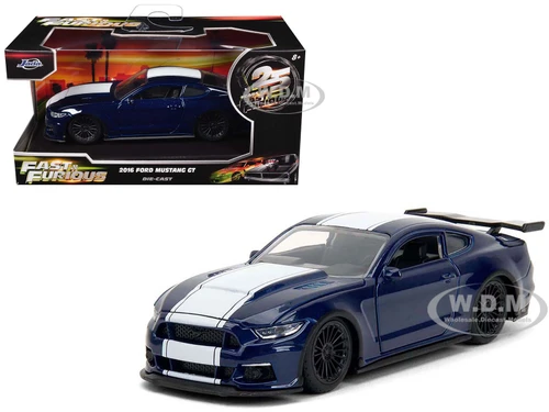 2016 Ford Mustang GT Dark Blue Metallic with White Stripe F9 2021 Movie 25 Years of Fast & Furious Series 1/32 Diecast Model Car Jada 34447-25TH