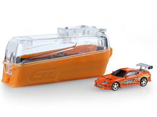 Toyota Supra JZA80 Orange Graphics Remote Control Car The Fast and the Furious 2001 Movie Blister Pack Set 1/64 Remote Control Car Greenlight GLM-INT-713052