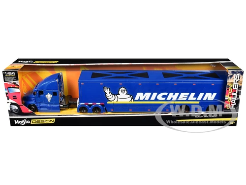 Mack Anthem Enclosed Car Transporter Michelin Blue Custom Haulers Series 1/64 Diecast Model Maisto 12418MI