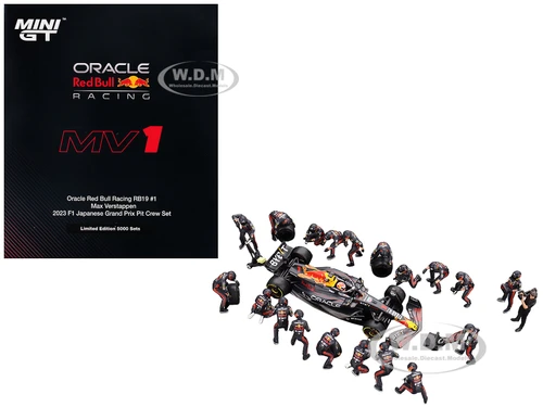Red Bull RB19 #1 Max Verstappen Winner Formula One F1 Japanese GP 2023 with Red Bull Pit Crew Set of 21 pieces Limited Edition to 5000 pieces Worldwide 1/64 Diecast Model Car Mini GT MGTS0014