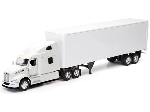 Peterbilt 579 Truck White with Dry Goods Trailer White Long Haul Truckers Series 1/32 Diecast Model New Ray 12583