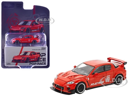 Mazda RX 8 RE Amemiya RHD Right Hand Drive Red with Graphics Enigma Exclusive Edition 1/64 Diecast Model Car Pop Race PR64-PRE016