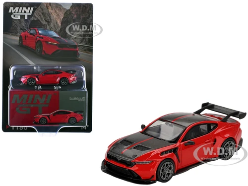 Ford Mustang GTD Race Red with Carbon Hood and Top Limited Edition 1/64 Diecast Model Car Mini GT MGT01196