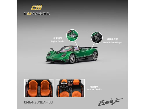 Pagani Zonda F Emerald Green Metallic with Moonroof 1/64 Diecast Model Car CM Model CM64-ZONDAF-03