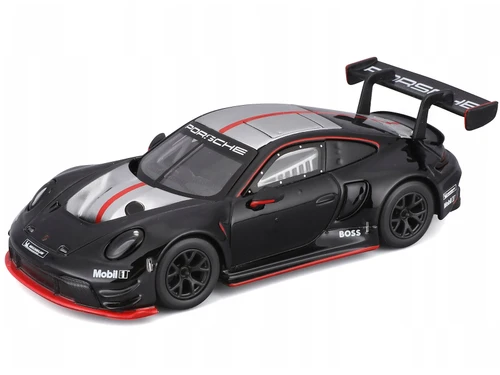 Porsche 911 GT3 R Black with Silver Top and Hood and Red Stripes Race Series 1/43 Diecast Model Car Bburago BB38321