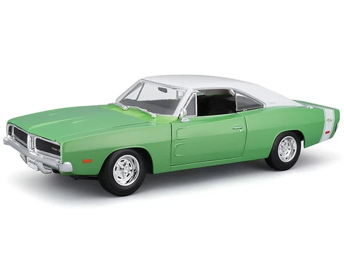 1969 Dodge Charger R T Green Metallic with White Top and Tail Stripe Special Edition Series 1/18 Diecast Model Car Maisto 31387GRN