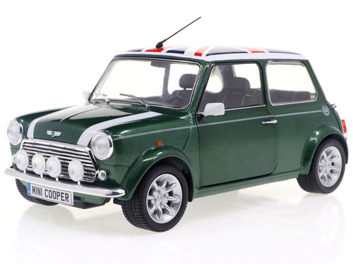1997 Mini Cooper Sport British Racing Green and Flag 1/18 Diecast Model Car Solido S1800612
