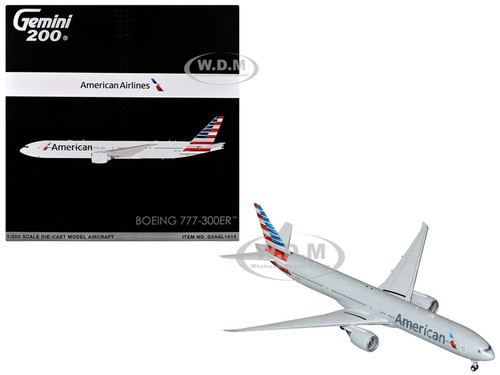 Boeing 777 300ER Commercial Aircraft American Airlines N722AN Silver with Striped Tail Gemini 200 Series 1/200 Diecast Model Airplane GeminiJets G2AAL1415