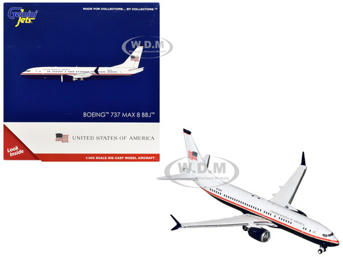 Boeing 737 MAX 8 BBJ Transport Aircraft United States Department of Homeland Security N471US White and Blue with Red Stripes 1/400 Diecast Model Airplane GeminiJets GJAFO2420
