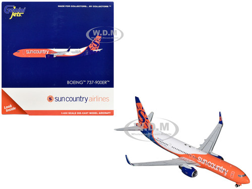 Boeing 737 900ER Commercial Aircraft Sun Country Airlines N904SY Orange and White with Blue and Orange Tail 1/400 Diecast Model Airplane GeminiJets GJSCX2407