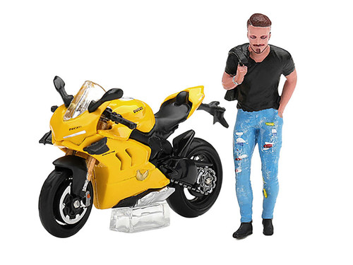 Ducati Panigale V4 S Motorcycle with Ducati Figure Yellow Limited Edition 1/64 Diecast Model Mini GT MGT01414