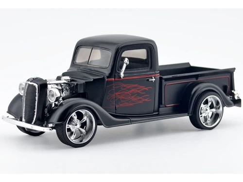 1937 Ford Pickup Truck Matt Black with Red Flame Graphics Kult Klassics Series 1/24 Diecast Model Car Motormax 79884