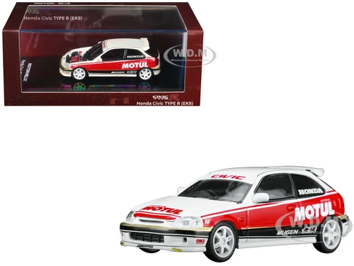 Honda Civic Type R EK9 RHD Right Hand Drive Motul White with Black and Red Stripes 1/64 Diecast Model Car MotorHelix M65018