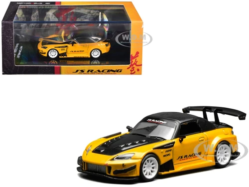 Honda S2000 RHD Right Hand Drive J s Racing New Indy Yellow Pearl with Carbon Hood and Top 1/64 Diecast Model Car MotorHelix M65146