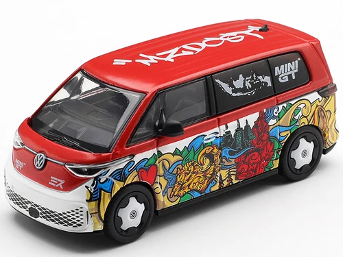 Volkswagen ID Buzz Van Mizu Design Red and White with Graphics Limited Edition 1/64 Diecast Model Car Mini GT MGT01209