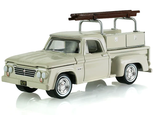 1963 Dodge D 100 Pickup Truck with Ladder Rack Sand Dune White Blue Collar Collection Series 15 1/64 Diecast Model Car Greenlight 35320A