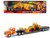 Kenworth W900 Truck with Lowboy Trailer Orange and Wheel Loader Yellow Long Haul Trucker Series 1/32 Diecast Model New Ray 10623