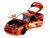 1995 Toyota Supra Orange Metallic with Graphics and Chainsaw Man Diecast Figure Chainsaw Man 2022 TV Series Anime Hollywood Rides Series 1/24 Diecast Model Jada 35181