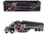 Kenworth W900A with 60 Aerodyne Sleeper and 53’ Wilson Roadbrute Flatbed Trailer with Covered Wagon Black with Red Stripes 1/64 Diecast Model DCP/First Gear 60-2056