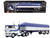 Peterbilt 352 COE 110 Sleeper and 53 Wilson Roadbrute Flatbed Trailer with Covered Wagon White with Blue Stripes 1/64 Diecast Model DCP/First Gear 60-2057