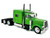 Peterbilt 389 Truck Tractor with Sleeper Cab Lime Green and Low Boy Flatbed Trailer Black Combo Set 1/87 (HO) Plastic Model Car HO Logistics HL-38904-489